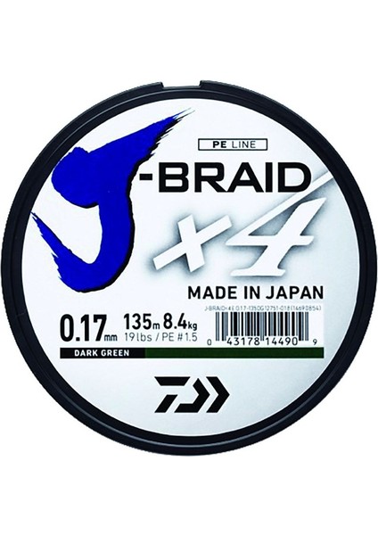 J-Braid X4 270M 0.21MM Dark Green Olta Misinası