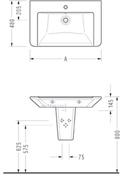 E.C.A Serel Diagonal 48X65 cm Yarım Ayaklı Lavabo DG01+DG21