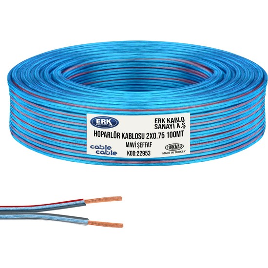 Cable Cable Hoparlör Kablosu Kordon 2x0.75 Mavi Şeffaf 100MT Erk Yerli