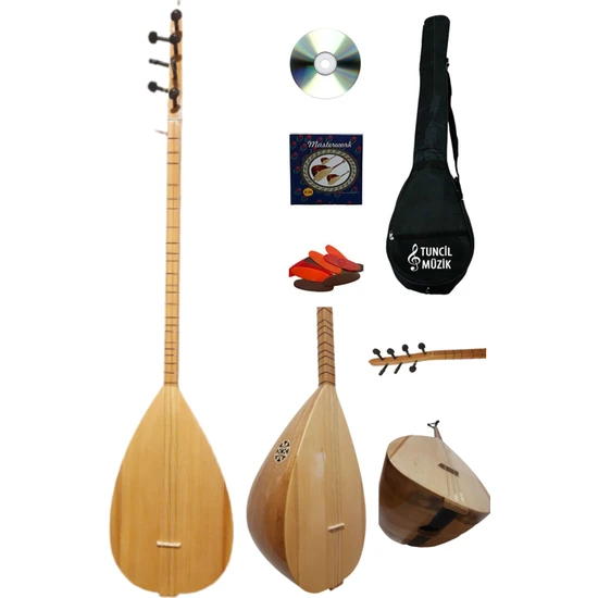 Lore Uzun Sap Bağlama Saz Maxi Set Su Geçirmez Kılıf + Eğitim CD + Yedek Tel + Mızrap Çift Ses Çıkışlı