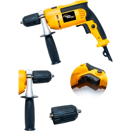 Lieber German Teknoloji Hummer Drill 3400 Watt Bakır Sargılı 13 mm Devir Ayarlı Kablolu Darbeli Matkap