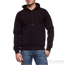 Köstebek Düz Siyah Fermuarsız Erkek Sweatshirt