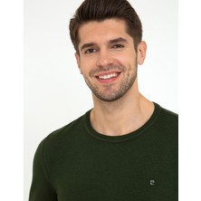 Pierre Cardin Erkek Yeşil Slim Fit Bisiklet Yaka Basic Triko Kazak 50248582-VR054
