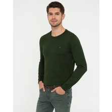 Pierre Cardin Erkek Yeşil Slim Fit Bisiklet Yaka Basic Triko Kazak 50248582-VR054