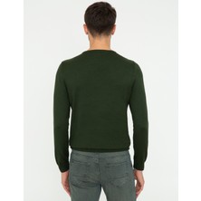 Pierre Cardin Erkek Yeşil Slim Fit Bisiklet Yaka Basic Triko Kazak 50248582-VR054