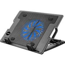 Frısby FNC-35ST 14CM Fan, 10"-17" Notebook Soğutucu, 5 Kademeli Stand, Mavi Ledli (Siyah)