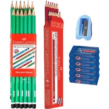 Faber-Castell Kurşun Kalem 12'li + Kalem Kırmızı 12'li + Silgi 5'li + Kalemtraş