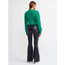 Dilvin 7011 Bol Paça Suni Deri Pantolon-Siyah