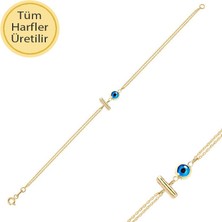 Engingold 14K Altın Nazar Boncuklu I Harfli Bileklik