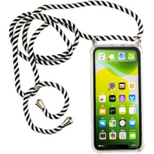 Case 4u Apple iPhone 13 Pro Max Kılıf Boyuna Askılı Ipli Darbe Emici Anti Shock Kapak Siyah - Beyaz