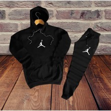 Amor Woman Jordan Göğüs Baskılı Kapüşonlu Içi Komple Pamuk Şardonlu Kışlık Oversize Yeni Stil Kadın Eşofman Takımı