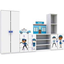 Woody Life Polis Meslek Temalı Çocuk Odası Anaokulu Kreş Dolap Seti