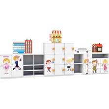 Woody Life Kafe Meslek Temalı Çocuk Odası Anaokulu Kreş Dolap Seti