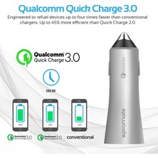 Promate Robust-Qc3 Gümüş - Qualcomm Hızlı Şarj 3.0 Çift USB Araç Çakmak Şarj Cihazı