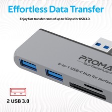 Promate Surfacehub-7 - USB Hub Type-C / USB Bağlantı, Hdmı, Kart Okuyucu, HDMI ve Type-C