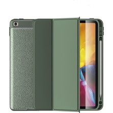 Case 4u Apple iPad 10.2 2021 (9.nesil) Kılıf Darbeye Dayanıklı Deri Görünümlü Wlons Tablet Kılıfı + Nano Cam Ekran Koruyucu Koyu Yeşil