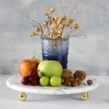 Akayev   Mermer 25 cm Altın Boncuk Ayaklı Leylak Yuvarlak Sunum Tabağı