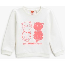 Koton Kedi Baskılı Sweatshirt Bisiklet Yaka Pamuklu