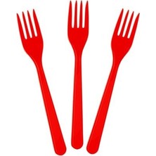 Kırmızı Renk Lüks Plastik Çatal 25 Adet