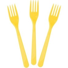 Sarı Renk Lüks Plastik Çatal 25 Adet