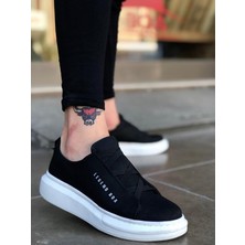 Xon1 134 Kalın Yüksek Taban Çapraz Bant Siyah Beyaz Erkek Ayakkabı