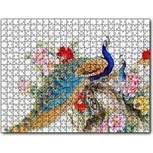 Caka Tablo Cakapuzzle Tavuskuşları ve Çiçekler Dijital Çizim 120 Parça Puzzle Yapboz Mdf (Ahşap)