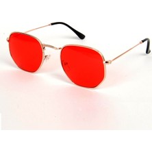 herkesetoptantic Altıgen Unisex Güneş Gözlüğü (Kırmızı)