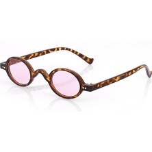 herkesetoptantic Minimal Vintage Retro Oval Kemik Unisex Güneş Gözlüğü (Leopar - Pembe)