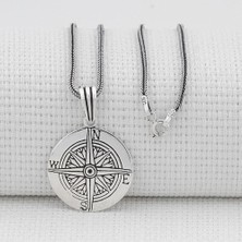 Takılingo Sade Pusula Tasarım 925 Ayar Gümüş Erkek Kolye