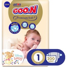 Goo.n Premium Soft Bebek Bezi 1 Beden Premium Bant 200'lü