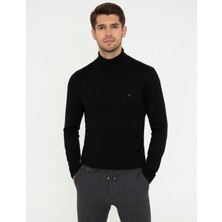Pierre Cardin Erkek Siyah Slim Fit Balıkçı Yaka Basic Triko Kazak 50248583-VR046