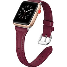 Bipower Apple Watch Uyumlu 42-44MM KRD13 Deri Kordon Bordo