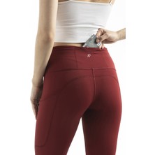 The Step Sports Snc Kadın Bordo Geniş Cepli Yüksek Bel Toparlayıcı, Sıkılaştırıcı Yoga Tayt 21"