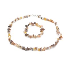 Murty99 Hakiki Doğal Kırık Taş Botswana Akik Taşı Bileklik ve Kolye Seti