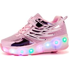 Sitong 2 Kristal Örgü Pembe Paten Kadın Ayakkabı Çocuk Ayakkabı USB Renkli LED Lamba (Yurt Dışından)