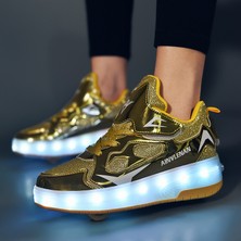 Sitong 4 LED Renk Değişimi Lamba Altın Paten Unisex Çocuk Ayakkabıları USB Şarj (Yurt Dışından)