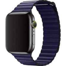 Bipower Apple Watch Uyumlu 38-40MM Krd6 Deri Bükme Kordon Laci̇vert