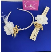 Kontes Gelin Beyaz Lohusa Seti Taç ve Bebek Bandı