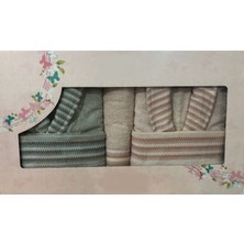 Taç Alba Somon Taş Pure Cotton Aile Bornoz Seti Taç Bornoz Takımı Happy Days Pure Cotton Aile Bornoz