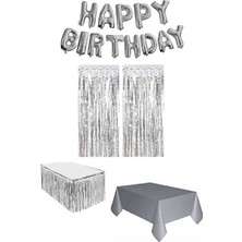 Bal10 Dünyası Gümüş Renk Happy Birthday Parti Seti