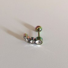 Bylin Cerrahi Çelik Gökkuşağı Zirkon Taşlı Dört Top Piercing 6 mm