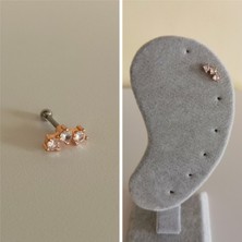 Bylin Cerrahi Çelik Üç Sıra Taşlı Piercing Gül Altın Rengi