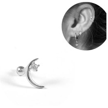 Bylin Cerrahi Çelik Tek Taşlı Hilal Gümüş Rengi-Bar Uzunluğu 6mm-1 adet