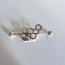 Bylin Cerrahi Çelik Gül Altın Bal Peteği Köprü Piercing 38 mm
