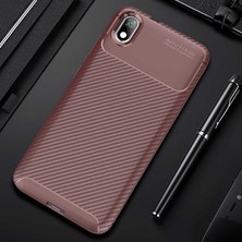 MobaxAksesuar Xiaomii Redmi 7A Kılıf Karbon Silikon Case Kahverengi