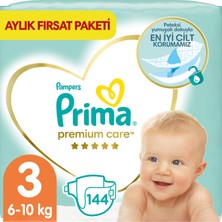Prima Bebek Bezi Premium Care 3 Numara 144 Adet Aylık Fırsat Paketi