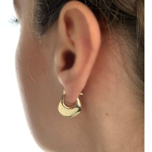 Altın Küpe 14K 585 Parlak Çanta Tasarım 1.8 cm Küpe Bombeli