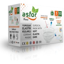 Asfor Meltblown Filtreli /Burun Telli /Yumuşak Elastik Kulaklı /3 Katlı /Beyaz Renk Cerrahi Maske 50 Adet