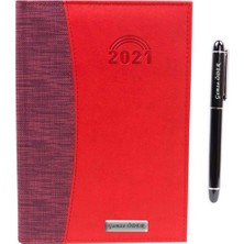 Hediye Rengi 2022 İsme Özel Çift Renkli Ajanda + Kalem Seti Kırmızı
