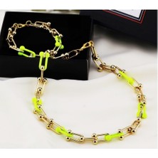 BijuStore Altın Kaplama Neon Sarı Model Ikili Kadın Set